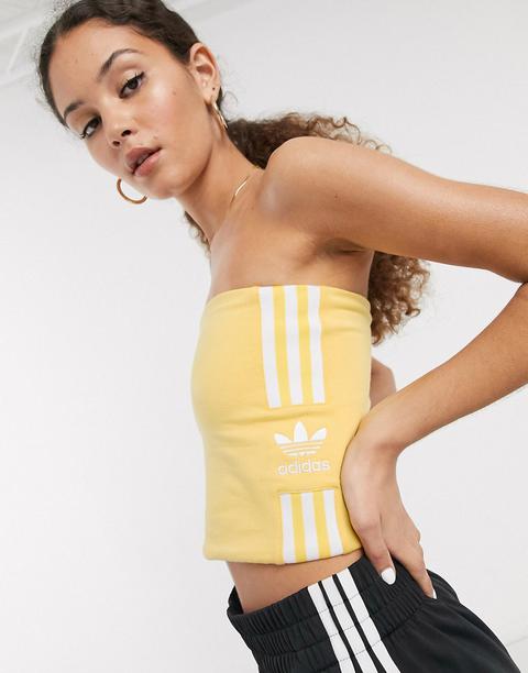 Adidas Originals Three Stripe Bandaeu Top In Yellow