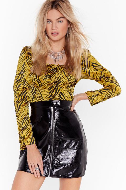 Womens Crop Top En Satin À Imprimé Zèbre Suis Ton Instinct - Métallique - 36, Métallique