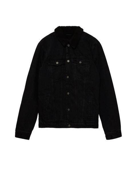 Cazadora Denim Forro Borrego Negro