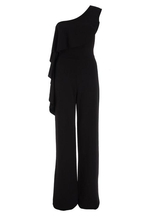 Black One Shoulder Frill Palazzo Jumpsuit