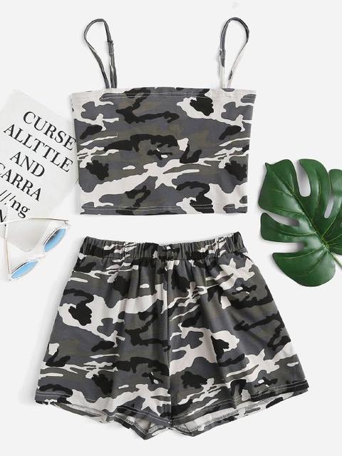 Top De Tirante De Camuflaje Con Shorts