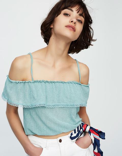 Crop Top Escote Volante