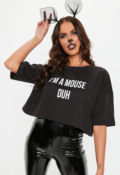 Black I'm A Mouse Duh Cropped T-shirt, Black