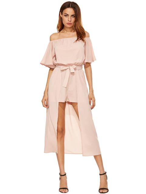 Off The Shoulder Jumpsuit With Skirt Overlay