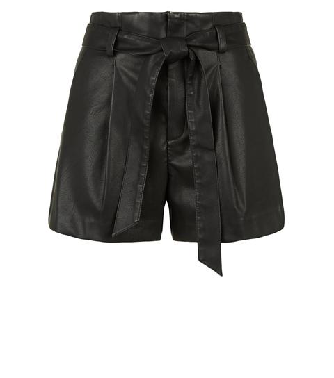 Petite Black Leather-look High Waist Shorts New Look
