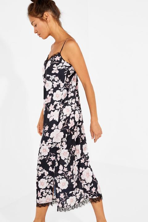 Camisón Midi Floral Y Encaje