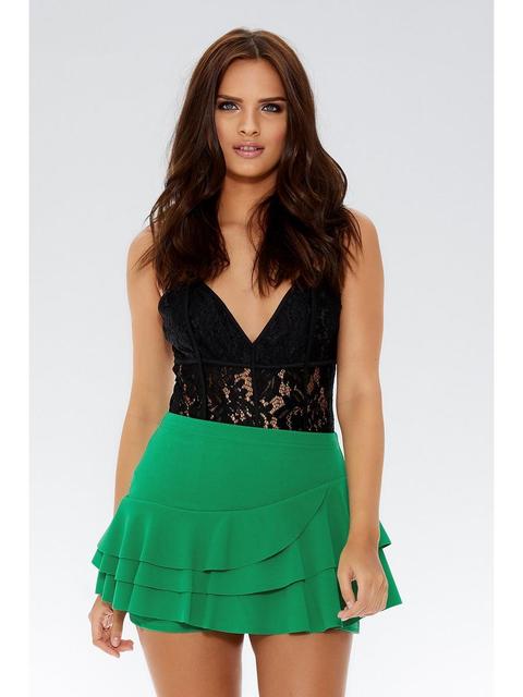 Green Frill High Waisted Skorts