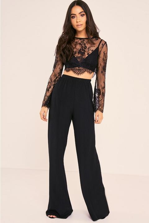 Binky Black Lace Flute Sleeve Crop Top