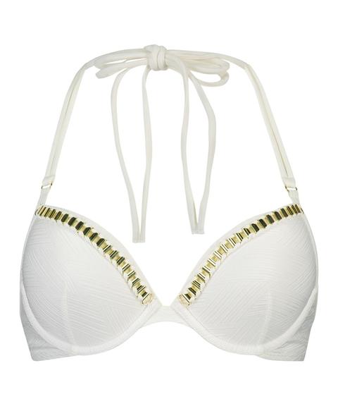 Hunkemöller Top De Bikini Push-up De Aros Preformado White Lines Blanco