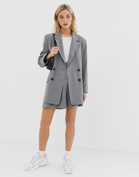 Asos Design Dad Suit Blazer In Grey Pinstripe-multi