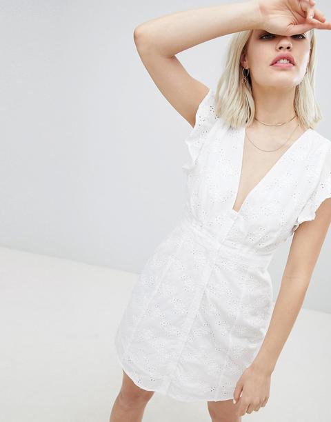 Emory Park Ruffle Shoulder Tea Dress In Broderie Anglaise - White
