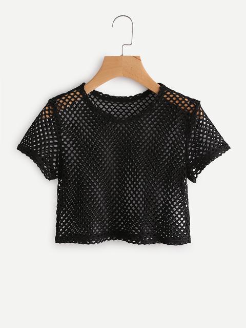 Hollow Out Fishnet Crop Tee