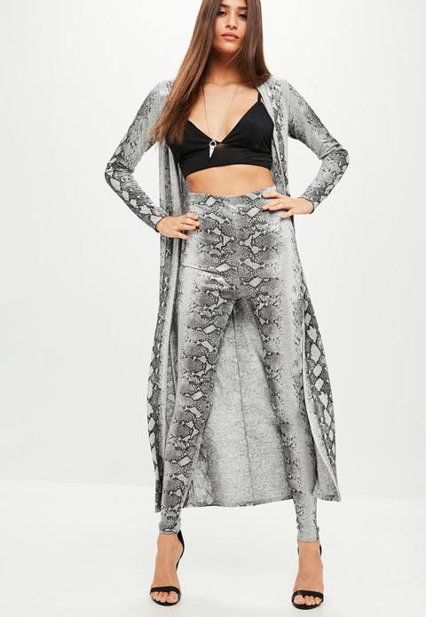 Grey Snake Print Leggings, Silver