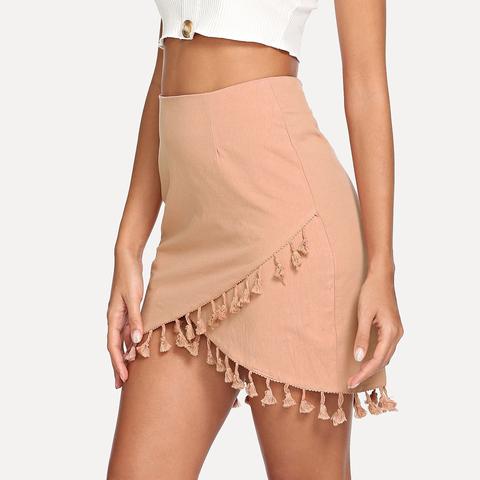 Falda Ajustada Cruzada Con Diseño De Fleco