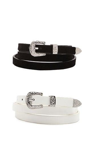 Forever 21 Skinny Buckle Belt Set Black/white