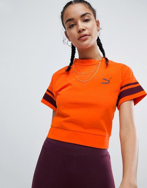 Puma – T-shirt In Orange Mit Zierstreifen