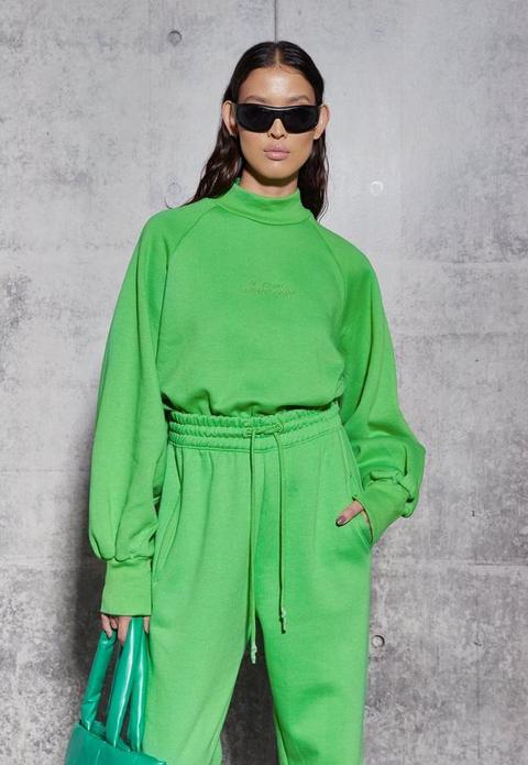 Re_styld Green Co Ord Embroidered High Neck Sweatshirt, Green