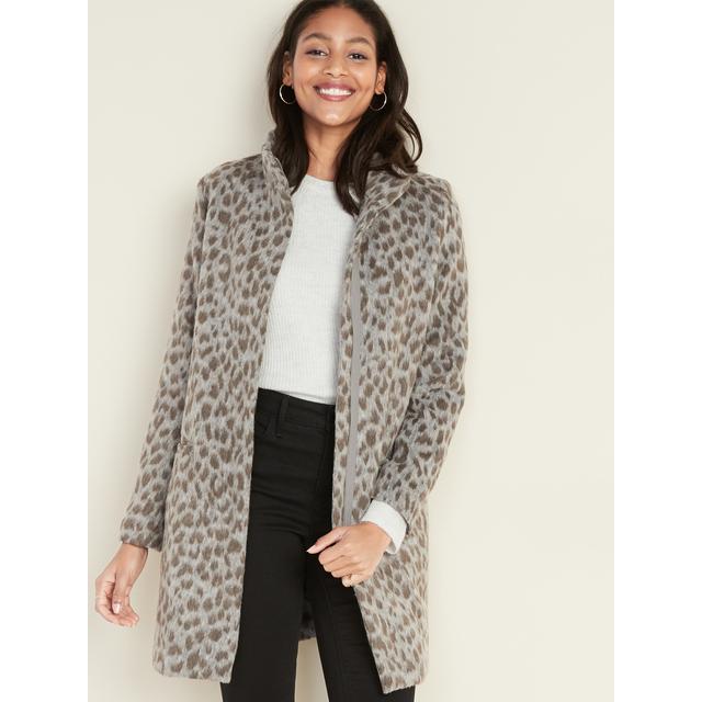 old navy grey leopard coat