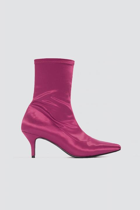 Satin Kitten Heel Sock Boots Burgundy