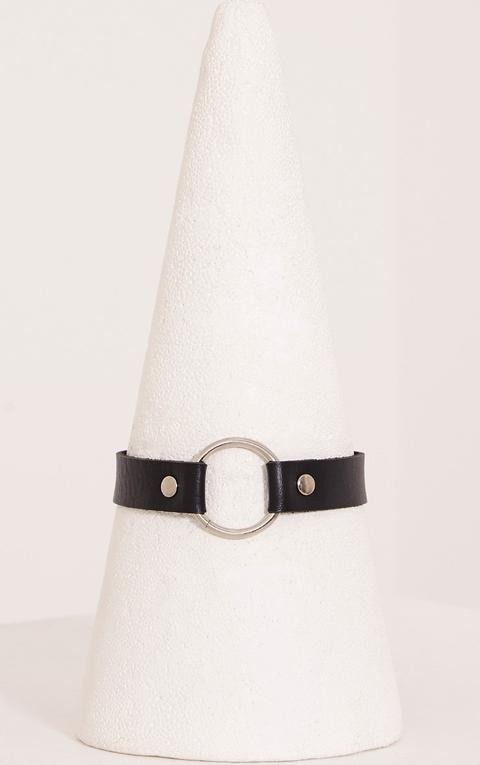 Ariana Black Faux Leather Ring Detail Choker