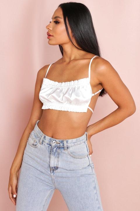 Satin Ruched Tie Back Crop Top