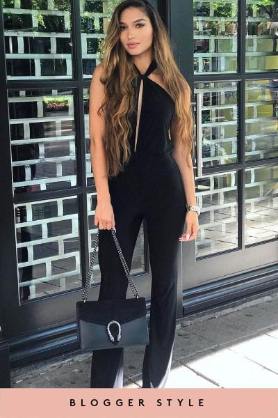 Aaliya Black Slinky Halterneck Jumpsuit