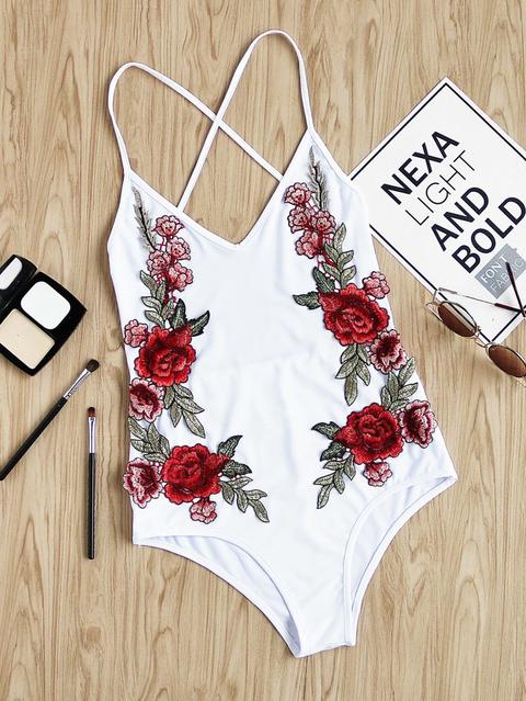 Rose Ricamata Applique Criss Cross Backless Body