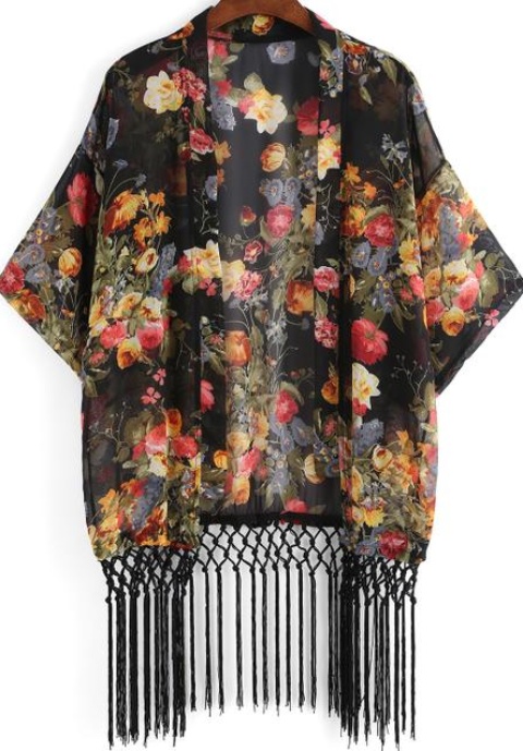 Colour Floral Loose Tassel Kimono