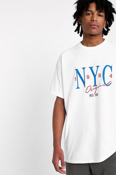 Uo Nyc Washed White T-shirt - White L At Urban Outfitters