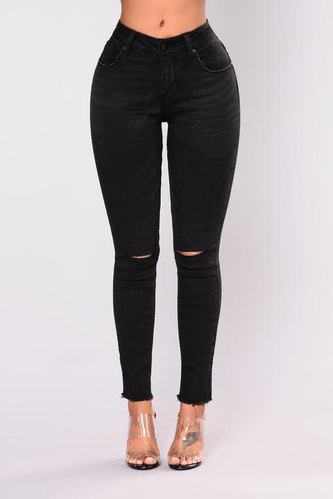 Sweet Light Slit Jeans - Black