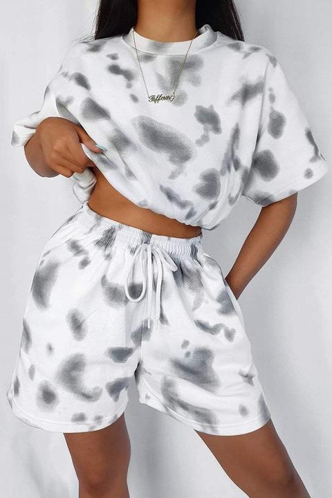 Grey Tie Dye High Waisted Sweat Shorts
