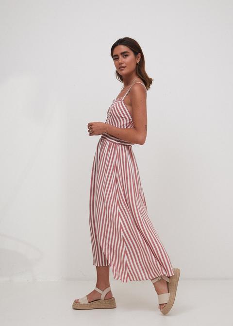 Vestido Tirantes Rayas Rosa