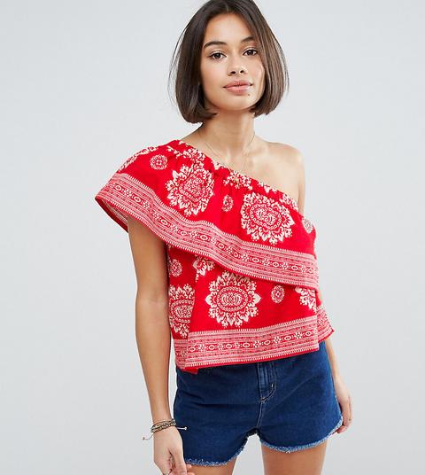 Asos Petite - Top Monospalla In Cotone Con Stampa Stile Bandana - Multicolore