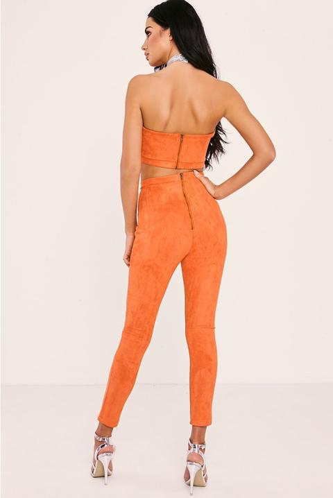 Sarah Ashcroft Hot Orange Faux Suede High Waisted Leggings