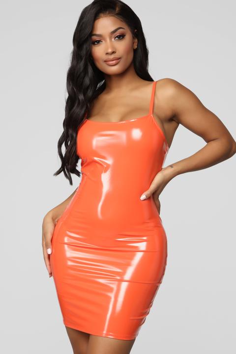 orange latex dress