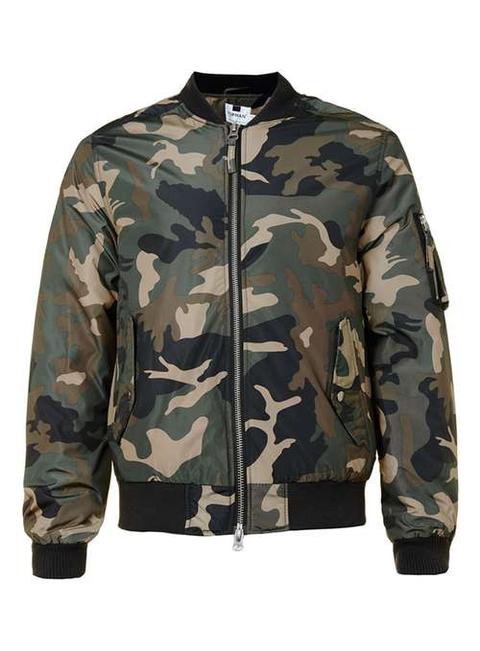 Green Camouflage Print Ma1 Bomber Jacket