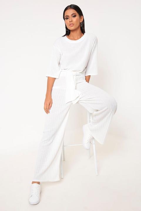 Cream Knot Front Loungewear Set