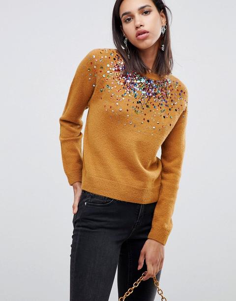 Jersey Con Detalle De Lentejuelas Esparcidas De Asos Design-piedra