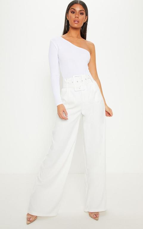 high waisted belted wide leg trousers