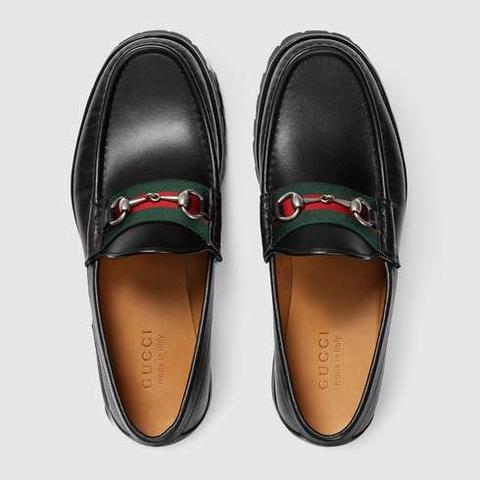 gucci leather horsebit loafer with web