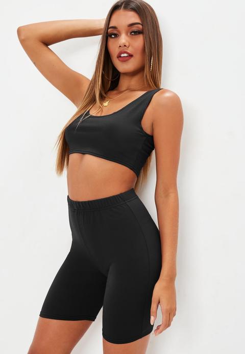 Petite Black Crop Top And Cycling Shorts Co Ord Set