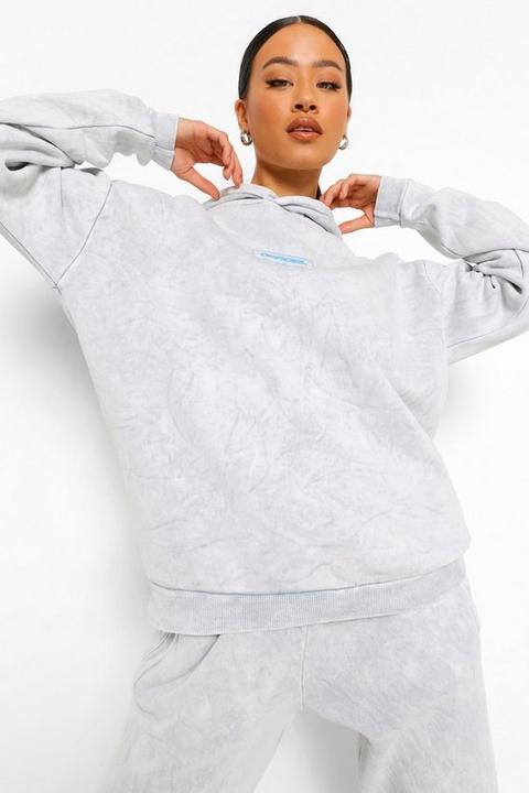 Womens Turquoise Official Print Acid Wash Hoodie - Grey - 12, Grey