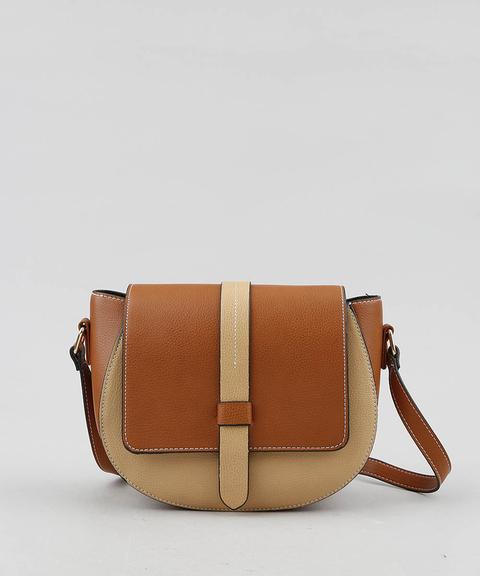 Bolsa Feminina Transversal Média Bicolor Caramelo