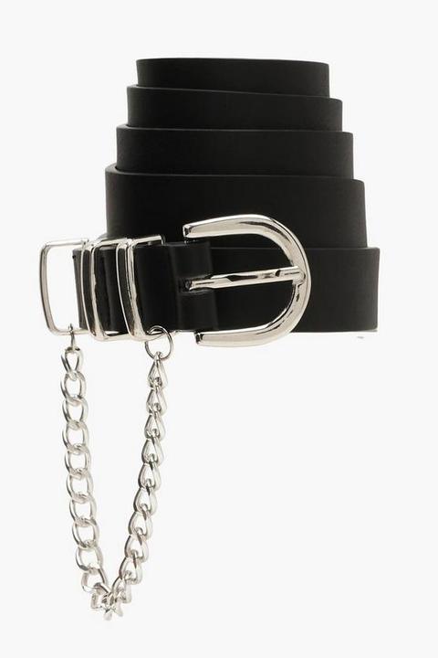 Black Belt With Silver Chain Detail