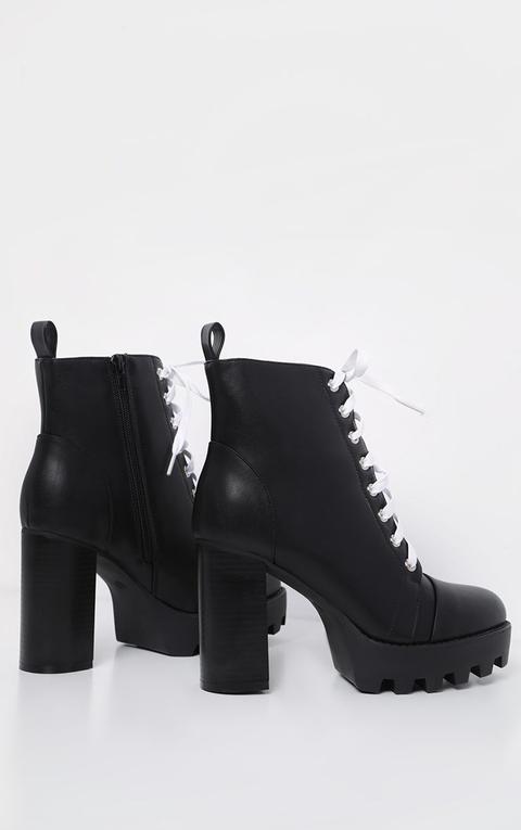 Black Contrast Lace Platform Hiker Boot