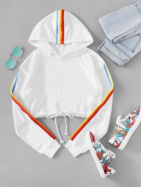 Casuale A Tinta Unita Coulisse Pullover Bianco Felpe