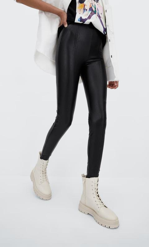 Stradivarius Leggings En Similicuir Noir 34