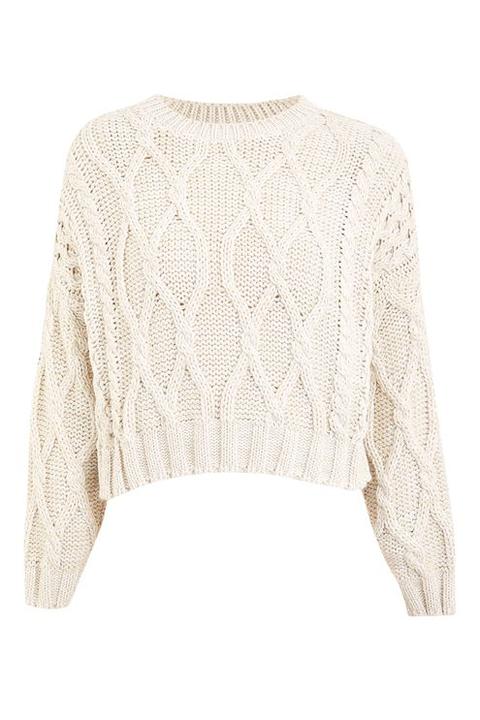 Cropped Cable Knit Jumper