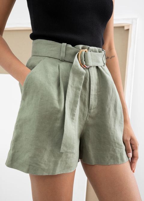 Belted Linen Pleat Shorts from AND 