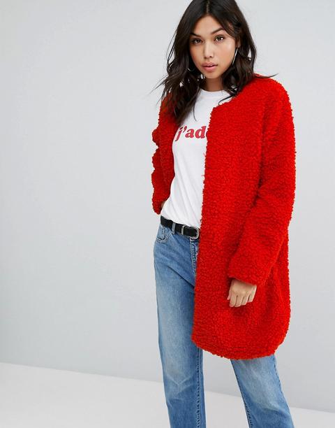 Boohoo - Cappotto Effetto Peluche - Rosso